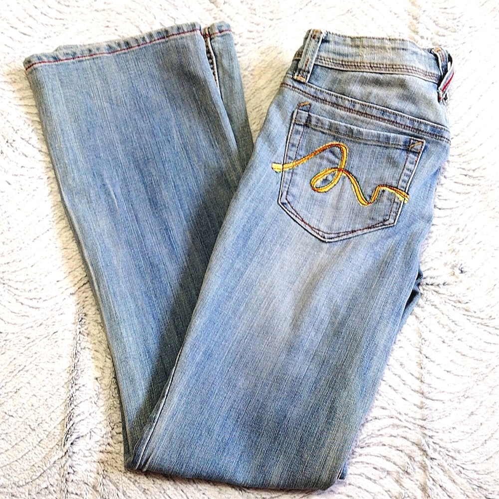 Dollhouse Red Stitch Flare Jeans